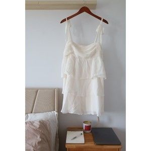 NWT Reformation Avni Dress Womens XL Ribbed Ruffle Neck Mini White Tie Straps